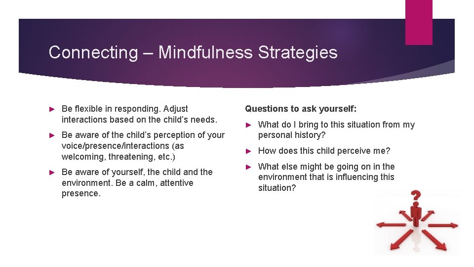 Connecting – Mindfulness Strategies ► ► ► Be flexible in responding. Adjust interactions based