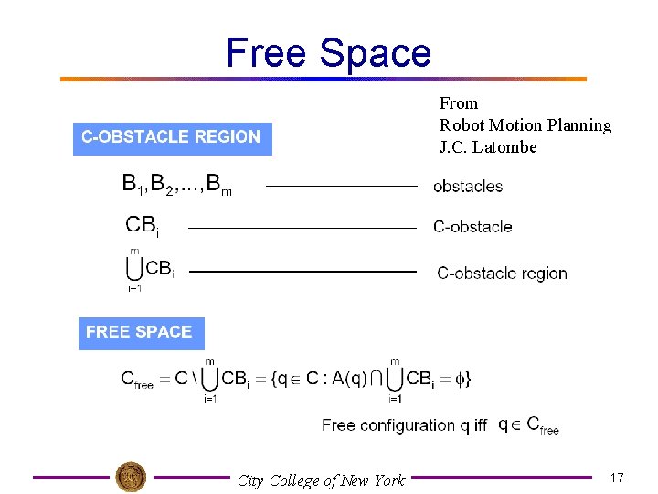 Free Space From Robot Motion Planning J. C. Latombe City College of New York