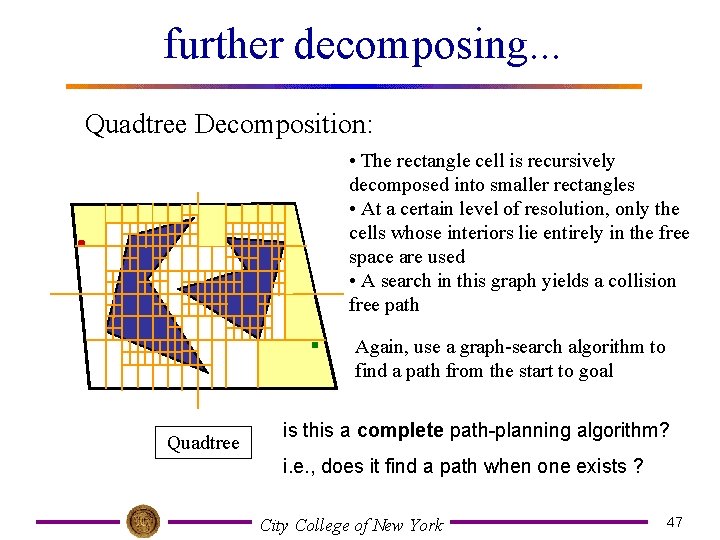 further decomposing. . . Quadtree Decomposition: • The rectangle cell is recursively decomposed into