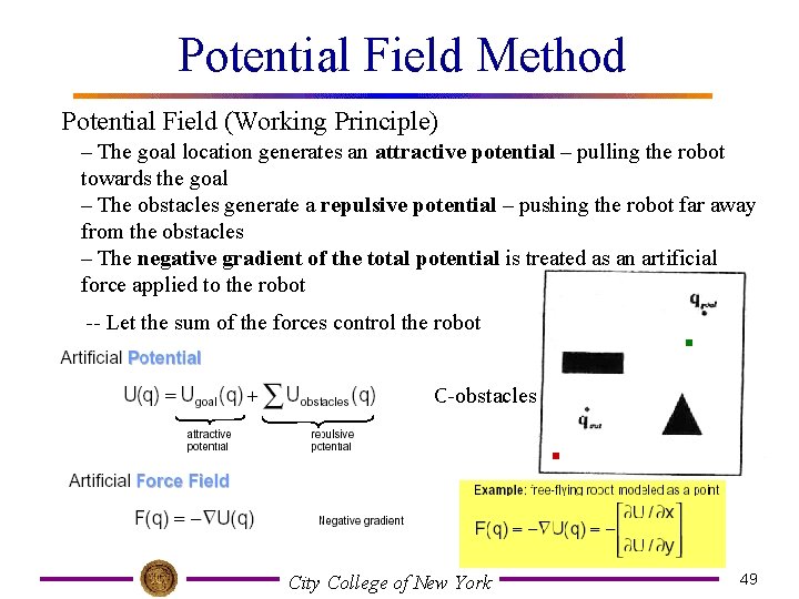 Potential Field Method Potential Field (Working Principle) – The goal location generates an attractive
