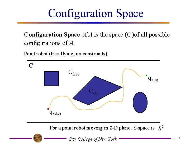 Configuration Space of A is the space (C )of all possible configurations of A.