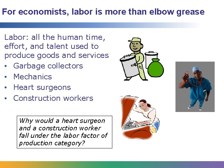 For economists, labor is more than elbow grease Labor: all the human time, effort,