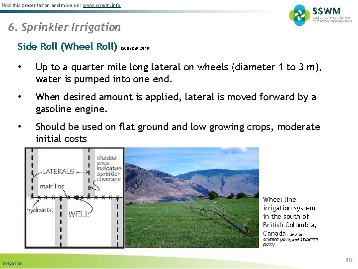 Find this presentation and more on: www. ssswm. info. 6. Sprinkler Irrigation Side Roll