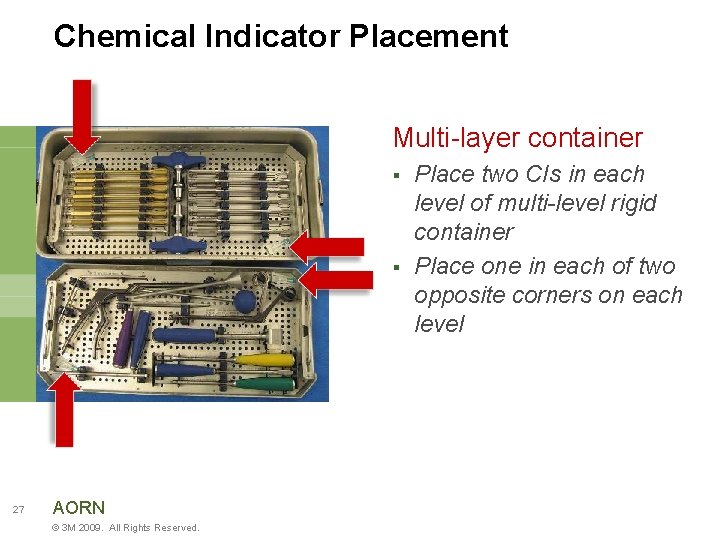 Chemical Indicator Placement Multi-layer container § § 27 AORN © 3 M 2009. All