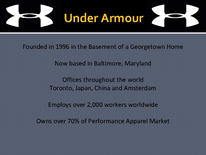 Under Armour Founded in 1996 in the Basement of a Georgetown Home Now based