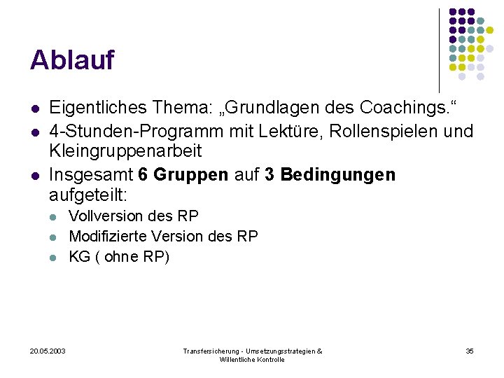 Ablauf l l l Eigentliches Thema: „Grundlagen des Coachings. “ 4 -Stunden-Programm mit Lektüre,