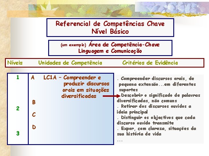 Referencial de Competências Chave Nível Básico Área de Competência-Chave Linguagem e Comunicação (um exemplo)