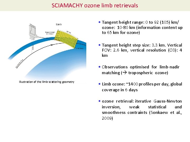 SCIAMACHY ozone limb retrievals • Tangent height range: 0 to 92 (105) km/ ozone: