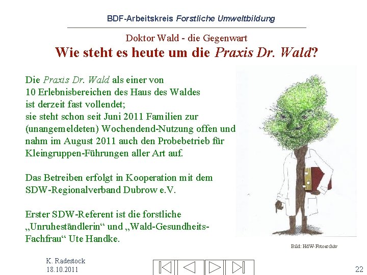 BDF-Arbeitskreis Forstliche Umweltbildung Doktor Wald - die Gegenwart Wie steht es heute um die