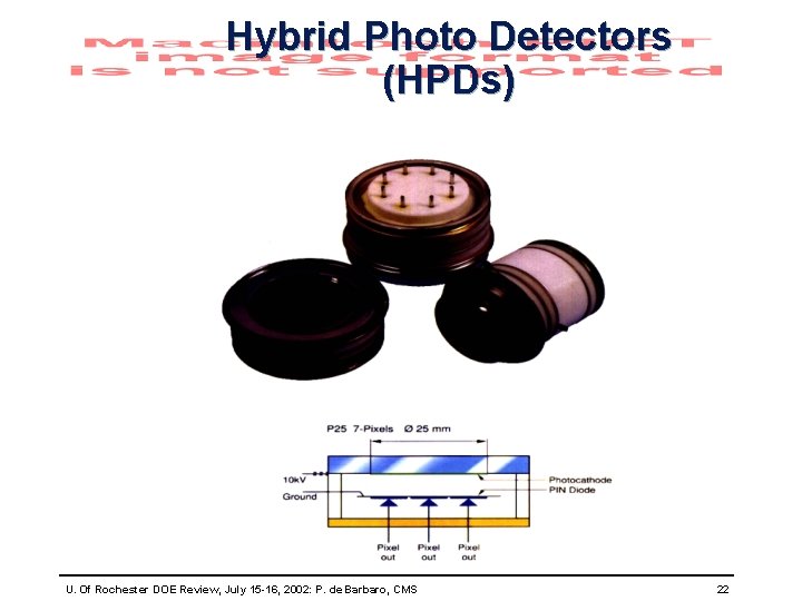 Hybrid Photo Detectors (HPDs) U. Of Rochester DOE Review, July 15 -16, 2002: P.