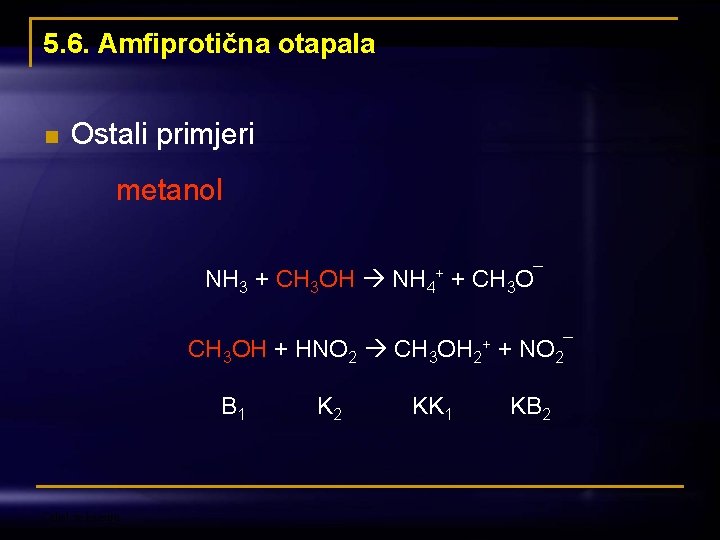 5. 6. Amfiprotična otapala n Ostali primjeri metanol NH 3 + CH 3 OH