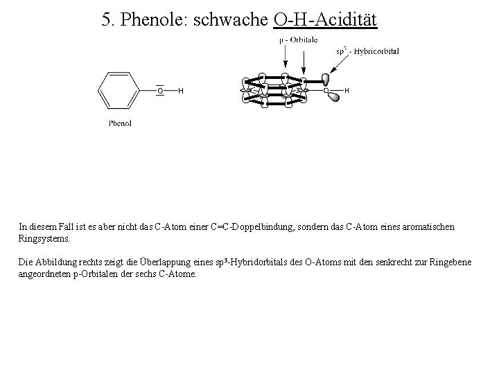 5. Phenole: schwache O-H-Acidität In diesem Fall ist es aber nicht das C-Atom einer