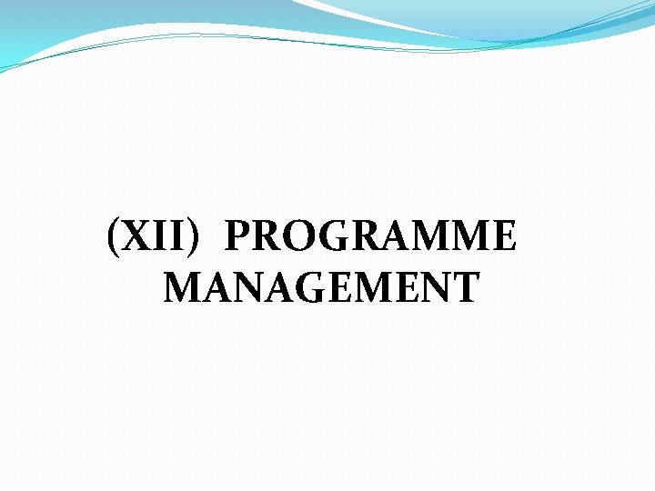 (XII) PROGRAMME MANAGEMENT 