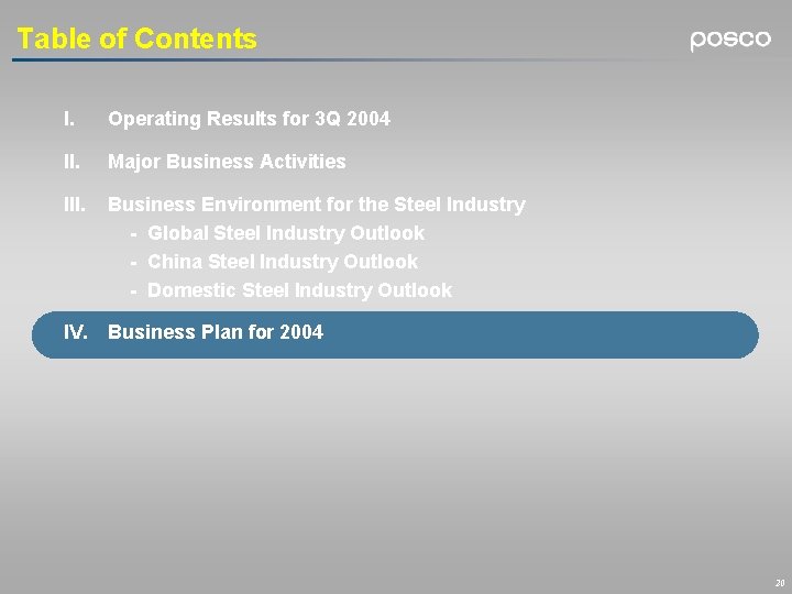Table of Contents I. Operating Results for 3 Q 2004 II. Major Business Activities