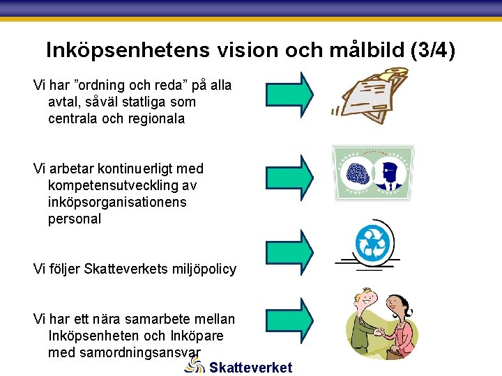 Inköpsenhetens vision och målbild (3/4) Vi har ”ordning och reda” på alla avtal, såväl