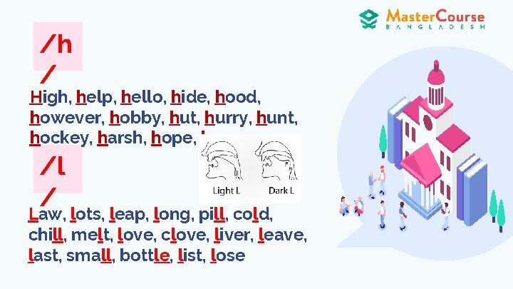 /h / High, help, hello, hide, hood, however, hobby, hut, hurry, hunt, hockey, harsh,