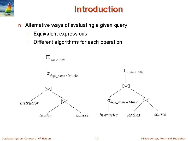 Introduction n Alternative ways of evaluating a given query l Equivalent expressions l Different