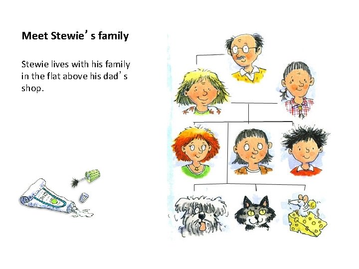 Meet Stewie’s family Stewie lives with his family in the flat above his dad’s