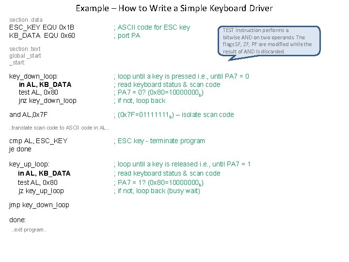 Example – How to Write a Simple Keyboard Driver section. data ESC_KEY EQU 0