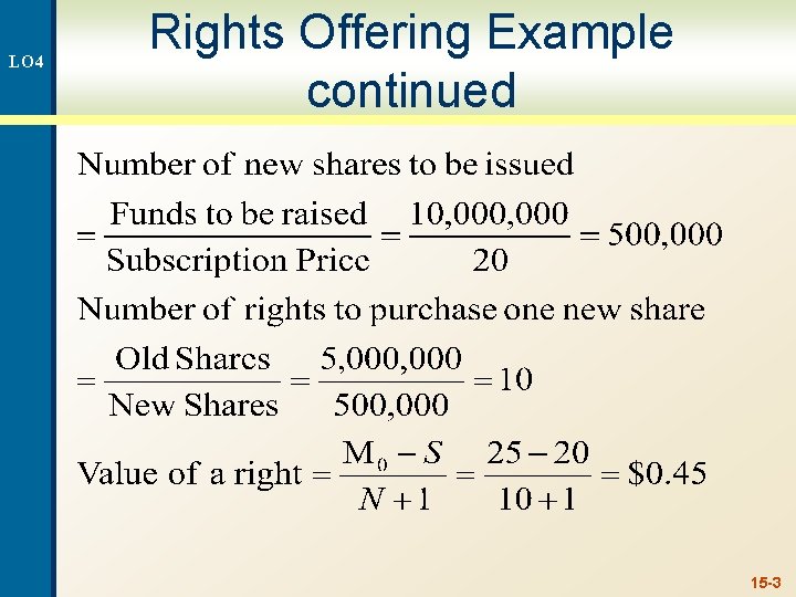 LO 4 Rights Offering Example continued 15 -3 