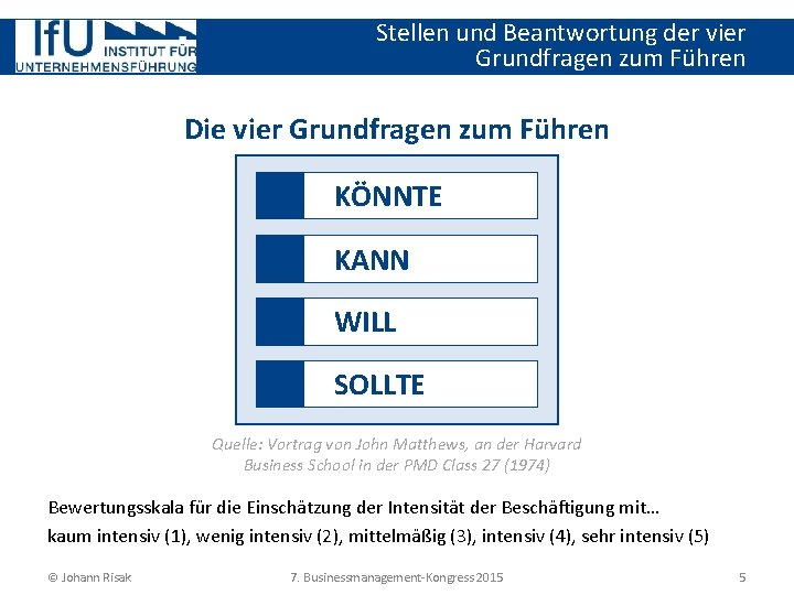 Stellen und Beantwortung der vier Grundfragen zum Führen Die vier Grundfragen zum Führen KÖNNTE