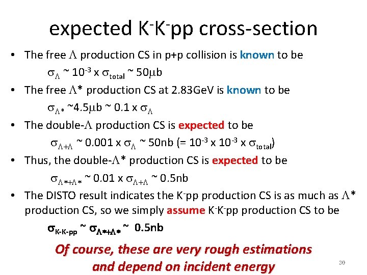 expected K K pp cross-section • The free L production CS in p+p collision