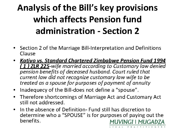 Analysis of the Bill’s key provisions which affects Pension fund administration - Section 2