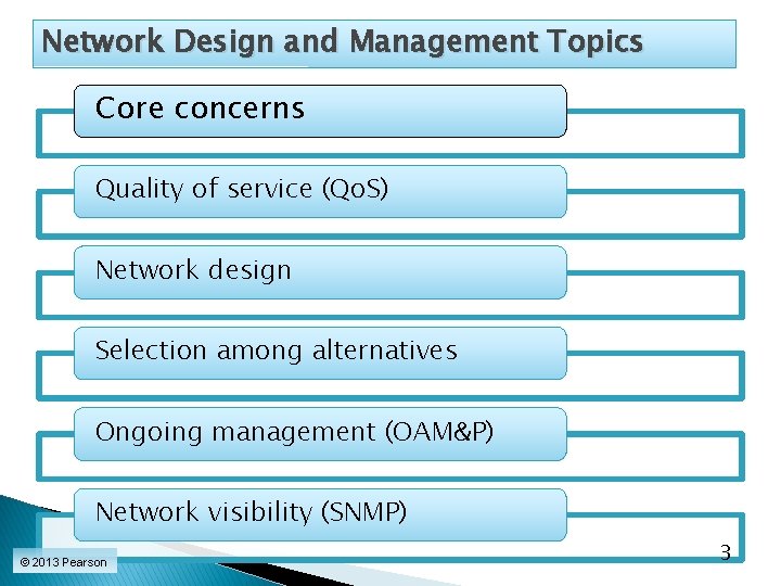 Network Design and Management Topics Core concerns Quality of service (Qo. S) Network design Network Design and Management Topics Core concerns Quality of service (Qo. S) Network design