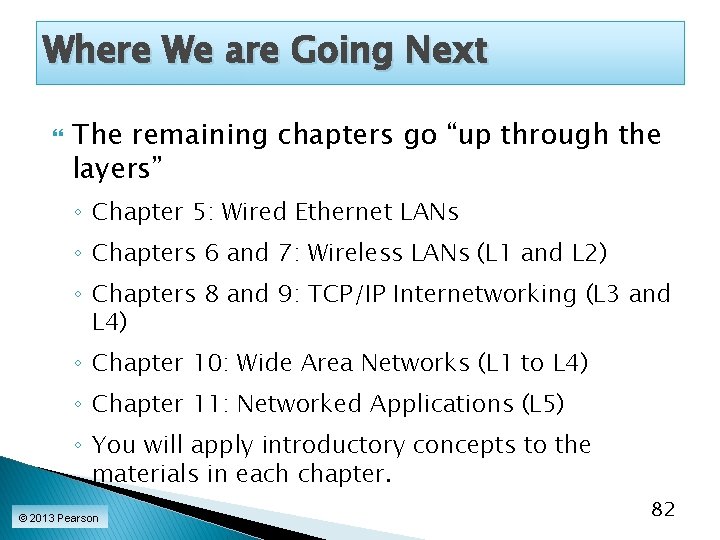 Where We are Going Next The remaining chapters go “up through the layers” ◦ Where We are Going Next The remaining chapters go “up through the layers” ◦