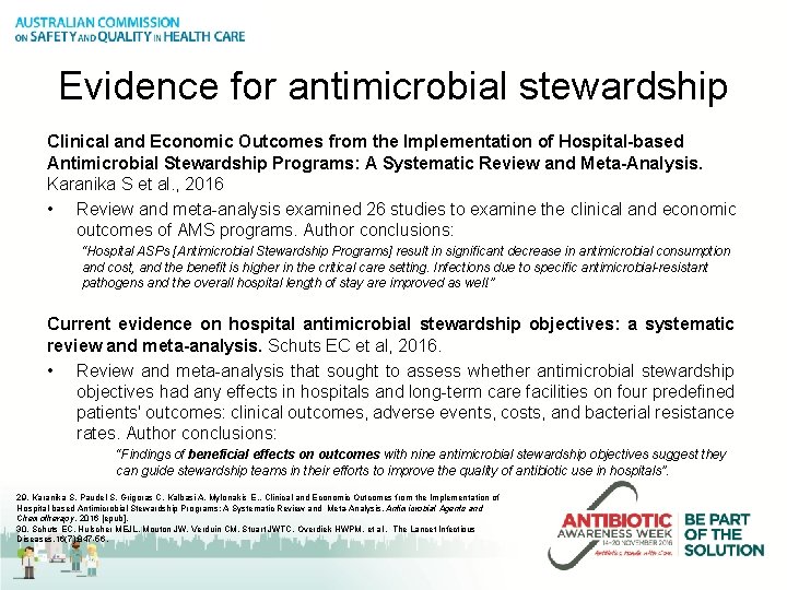 Evidence for antimicrobial stewardship Clinical and Economic Outcomes from the Implementation of Hospital-based Antimicrobial