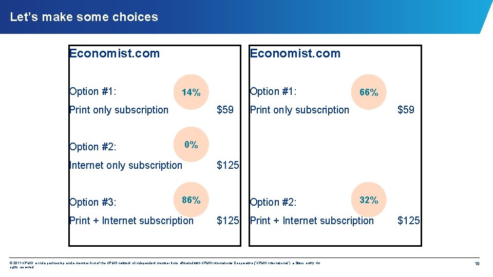 Let’s make some choices Economist. com Option #1: Economist. com Print only subscription $59