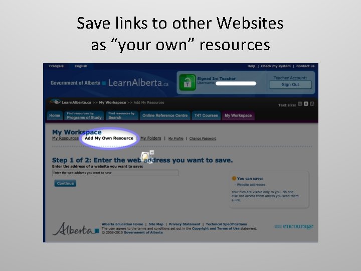 Save links to other Websites as “your own” resources 