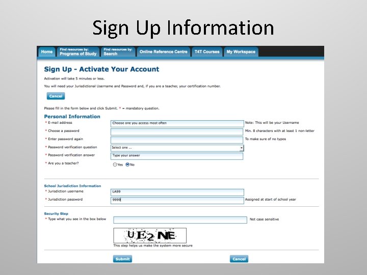 Sign Up Information 