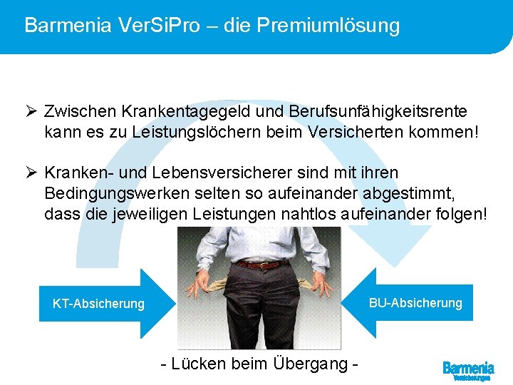 Barmenia Ver. Si. Pro – die Premiumlösung Ø Zwischen Krankentagegeld und Berufsunfähigkeitsrente kann es