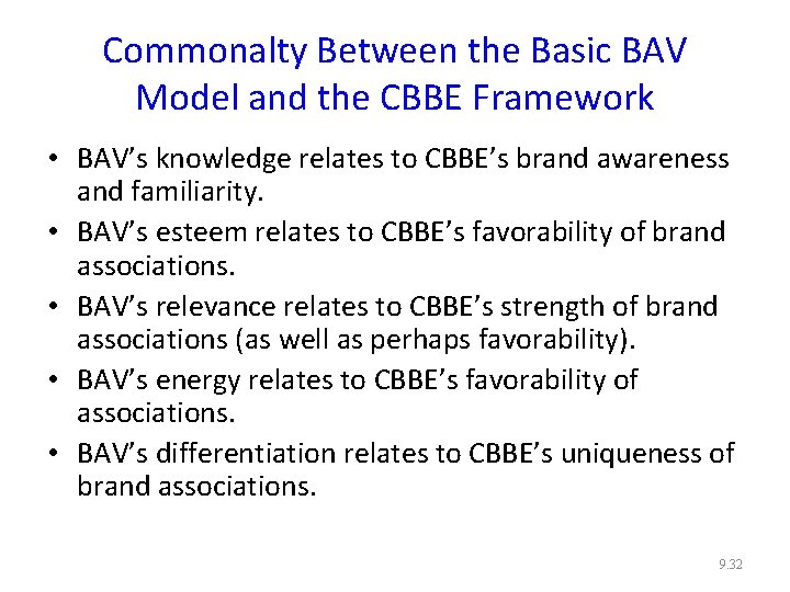 Commonalty Between the Basic BAV Model and the CBBE Framework • BAV’s knowledge relates Commonalty Between the Basic BAV Model and the CBBE Framework • BAV’s knowledge relates