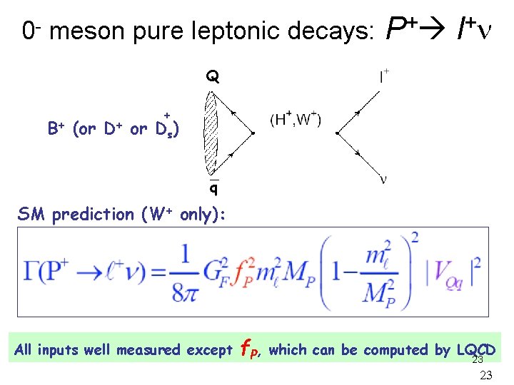 0 - meson pure leptonic decays: P + l+ n Q + B+ (or