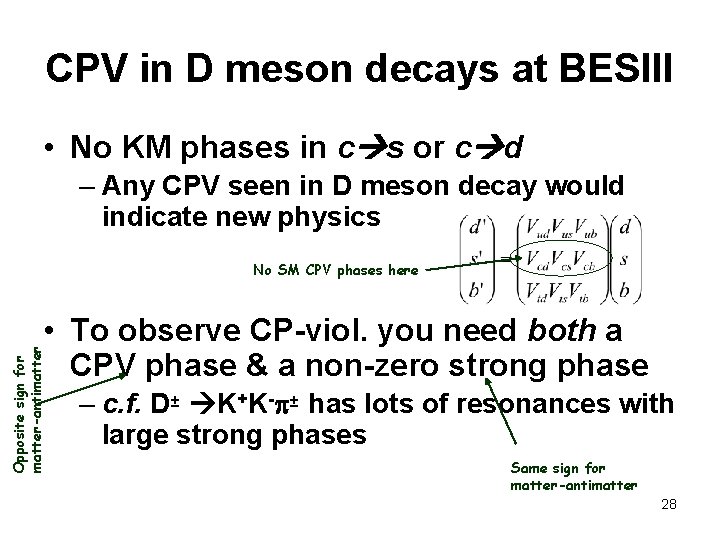 CPV in D meson decays at BESIII • No KM phases in c s