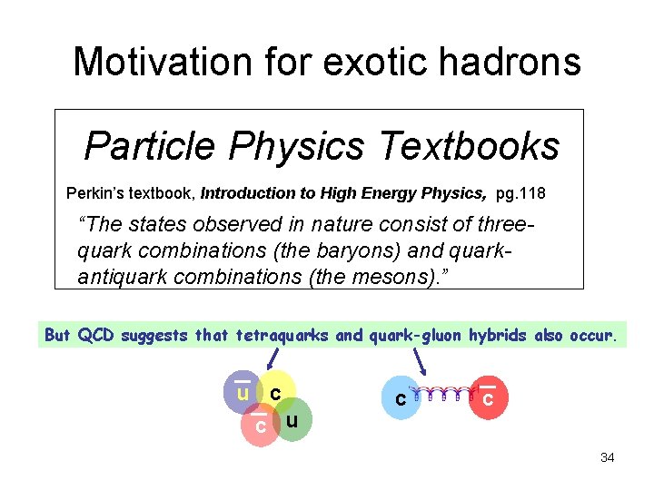 Motivation for exotic hadrons Particle Physics Textbooks Perkin’s textbook, Introduction to High Energy Physics,