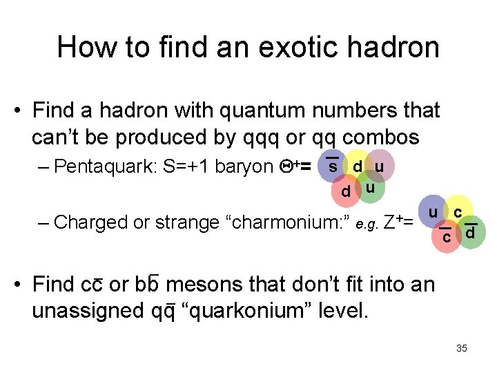 How to find an exotic hadron • Find a hadron with quantum numbers that