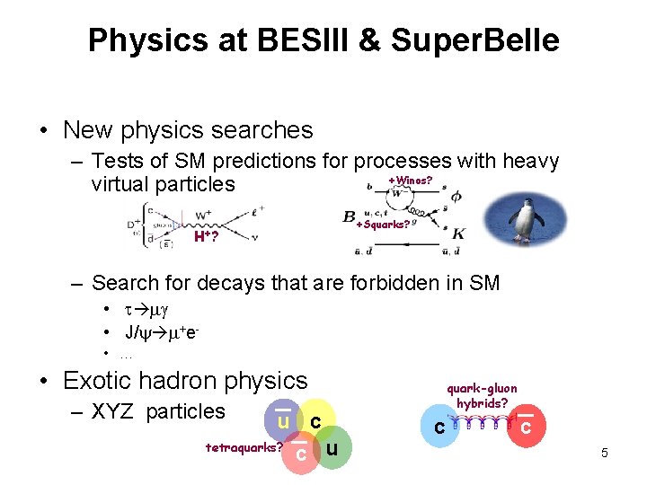 Physics at BESIII & Super. Belle • New physics searches – Tests of SM