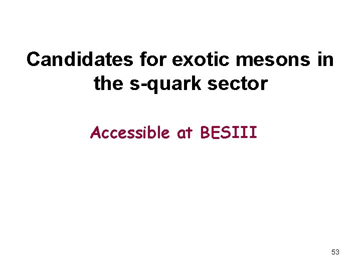 Candidates for exotic mesons in the s-quark sector Accessible at BESIII 53 