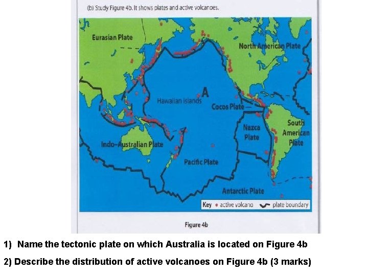 1) Name the tectonic plate on which Australia is located on Figure 4 b