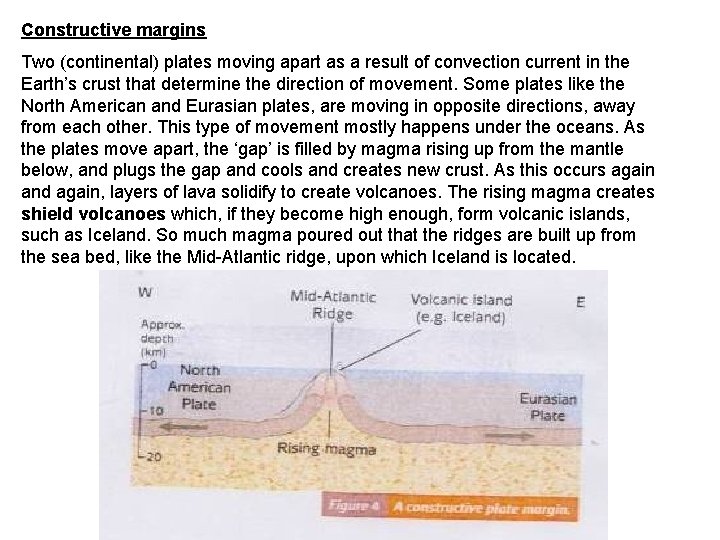 Constructive margins Two (continental) plates moving apart as a result of convection current in