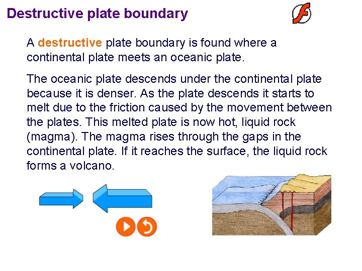 Destructive plate boundary A destructive plate boundary is found where a continental plate meets