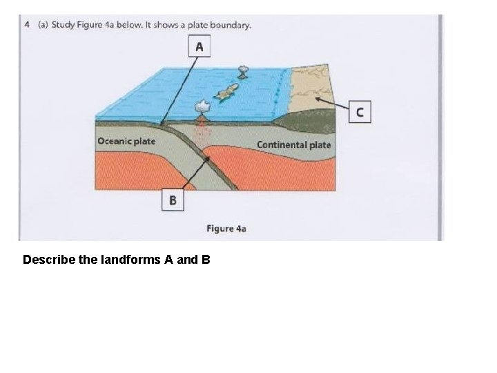 Describe the landforms A and B 