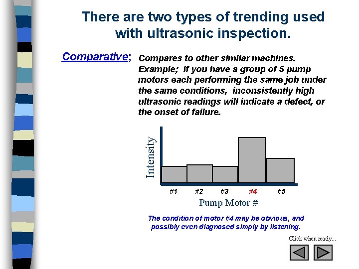 There are two types of trending used with ultrasonic inspection. Comparative; Compares to other