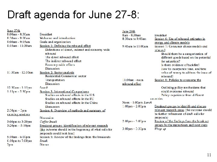 Draft agenda for June 27 -8: 11 