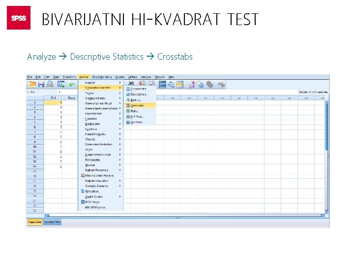 BIVARIJATNI HI-KVADRAT TEST Analyze Descriptive Statistics Crosstabs 