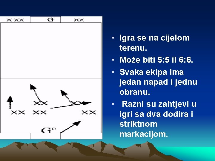  • Igra se na cijelom terenu. • Može biti 5: 5 il 6: