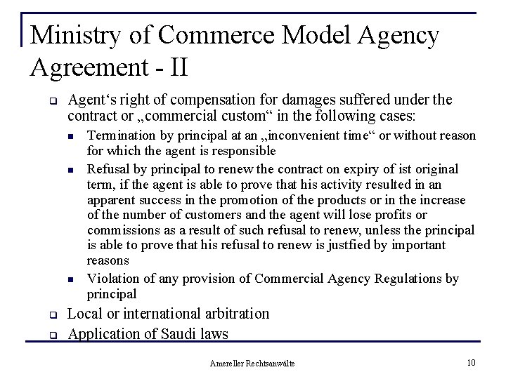 Ministry of Commerce Model Agency Agreement - II q Agent‘s right of compensation for